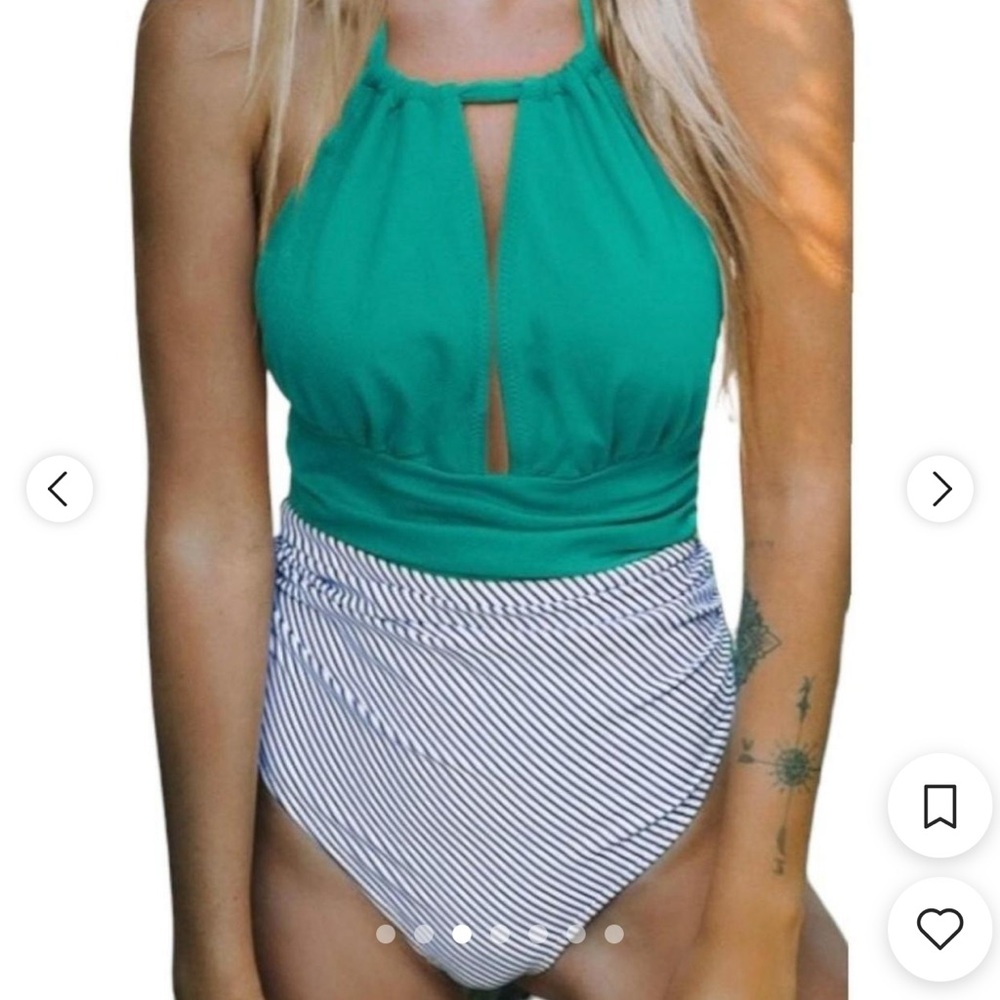 Cupshe turquoise and striped one piece swimsuit size M